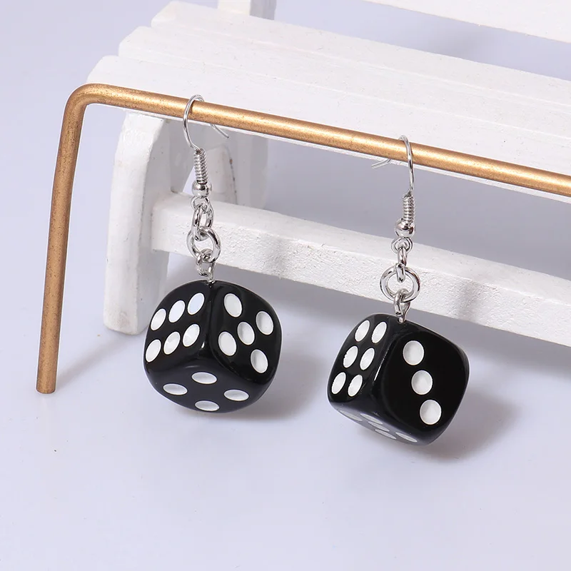 Fashion Different Number Acrylic Dice Earrings Personality Game Props Multifacted Digital Dice Long Dangle Earring Ear Hooks