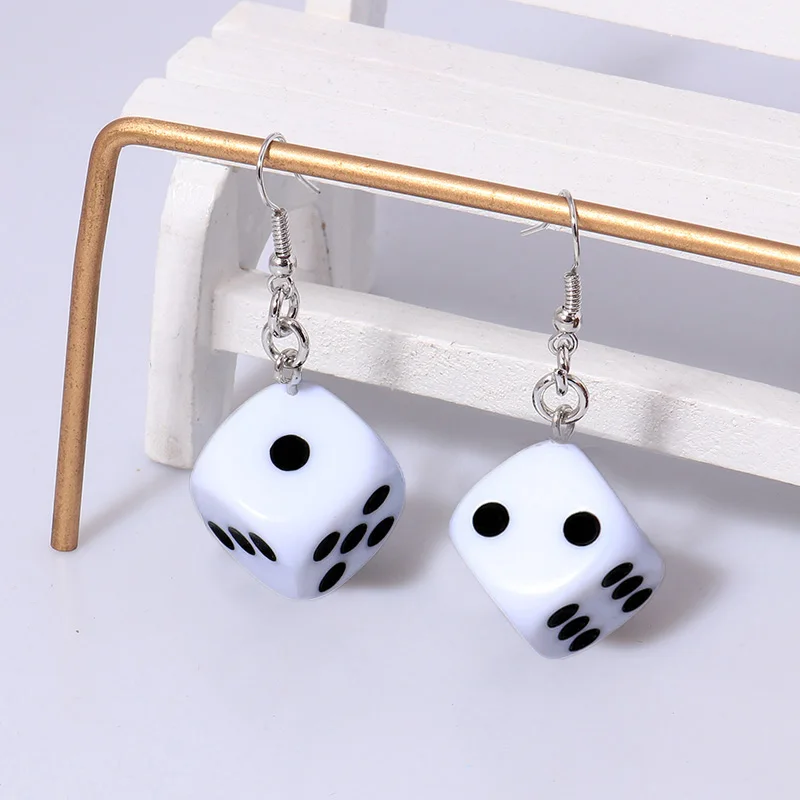 Fashion Different Number Acrylic Dice Earrings Personality Game Props Multifacted Digital Dice Long Dangle Earring Ear Hooks