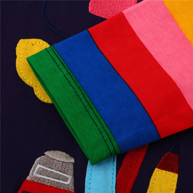 Jumping Meters 2-8T Hot Selling Children's School Dresses With Pockets Pen Embroidery Long Sleeve Autumn Kids Preppy Style Dress