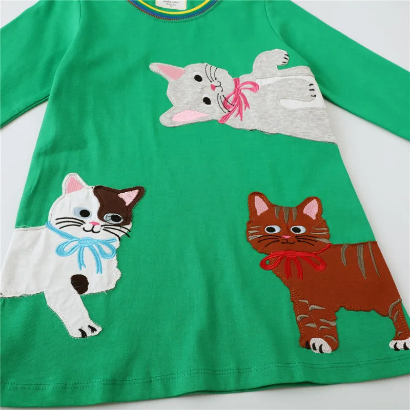 Jumping Meters 2-8T Hot Selling Children's School Dresses With Pockets Pen Embroidery Long Sleeve Autumn Kids Preppy Style Dress