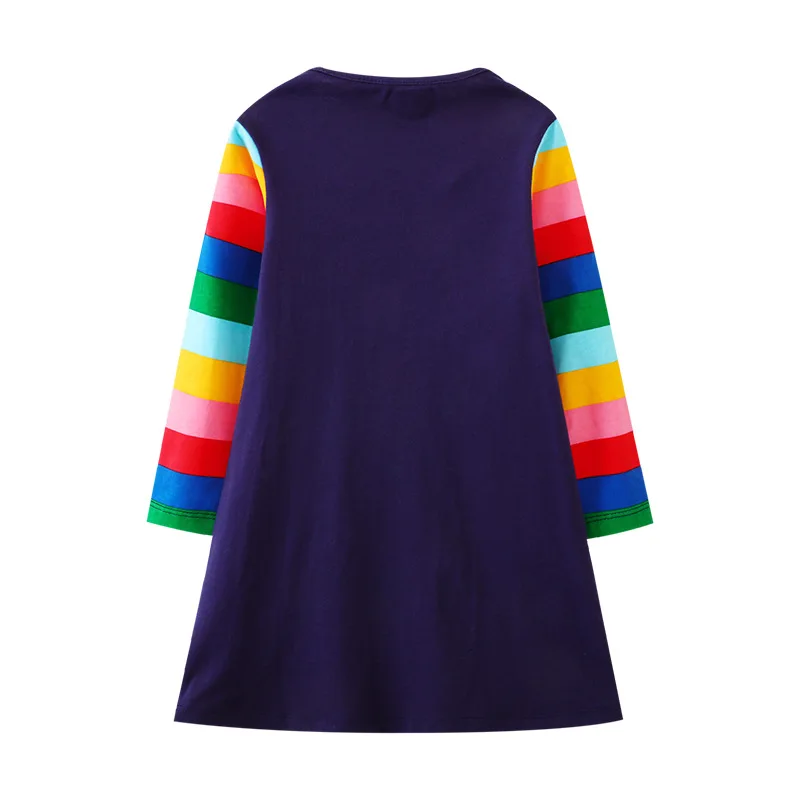 Jumping Meters 2-8T Hot Selling Children's School Dresses With Pockets Pen Embroidery Long Sleeve Autumn Kids Preppy Style Dress