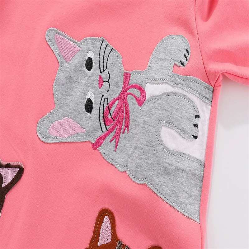 Jumping Meters 2-8T Hot Selling Children's School Dresses With Pockets Pen Embroidery Long Sleeve Autumn Kids Preppy Style Dress