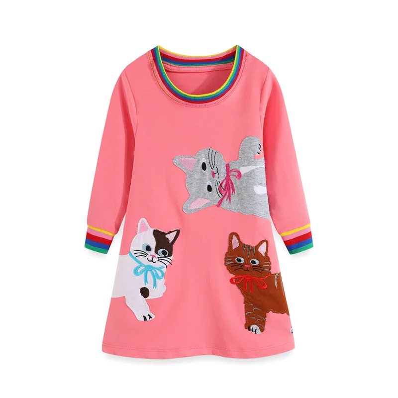 Jumping Meters 2-8T Hot Selling Children's School Dresses With Pockets Pen Embroidery Long Sleeve Autumn Kids Preppy Style Dress