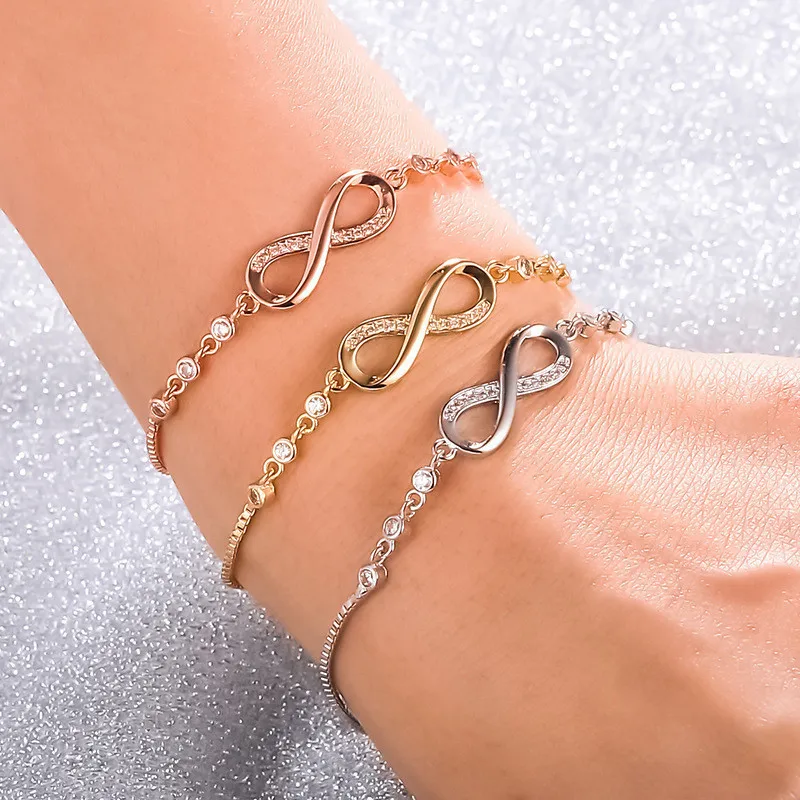 Wu 2022 New Fashion Popular Adjustable Bracelet Micro-inset Zircon Figure 8 Infinite Cycle Crystal Bracelet Female Hand Jewelry