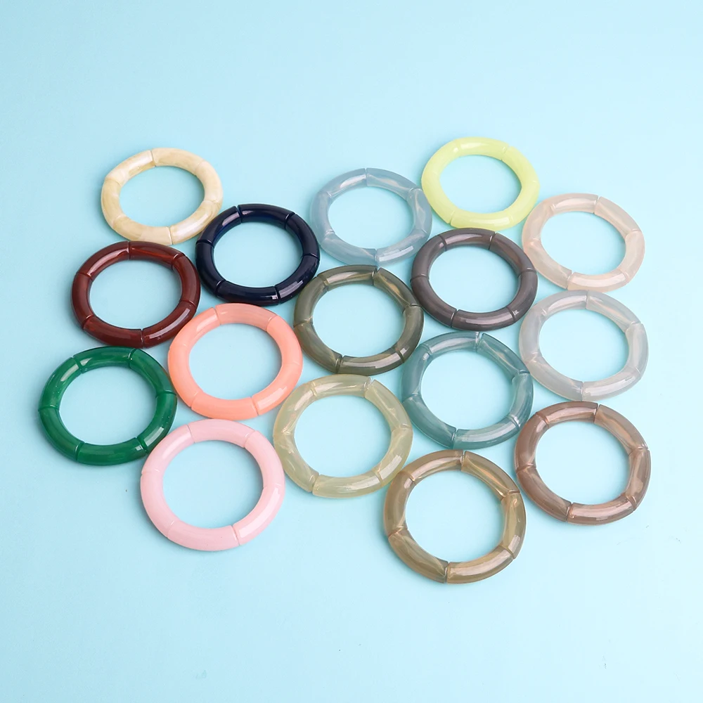 New Acrylic Jelly Color Bamboo Tube Beads Bracelets for Women Wristband Resin Stretched Ridged Elbow Bracelet Bangles Jewelry