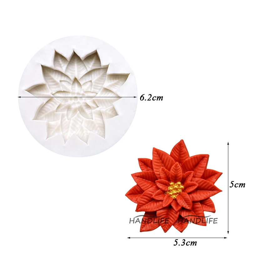 Poinsettia Christmas Flower Silicone Sugarcraft Mold Resin Tools Cupcake Baking Mould Fondant Cake Decorating Tools