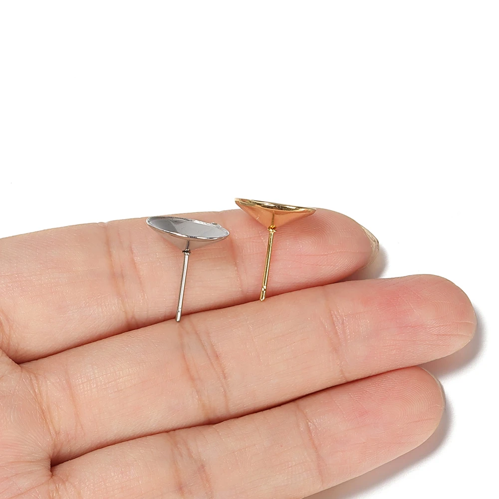 20pcs 3-8mm Gold Color Stainless Steel Ear Studs Earrings Earring Base for Pearl Ear Jewelry Making DIY Accessories Wholesale