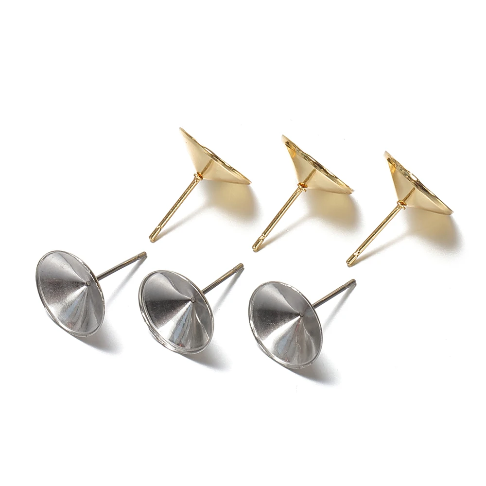 20pcs 3-8mm Gold Color Stainless Steel Ear Studs Earrings Earring Base for Pearl Ear Jewelry Making DIY Accessories Wholesale