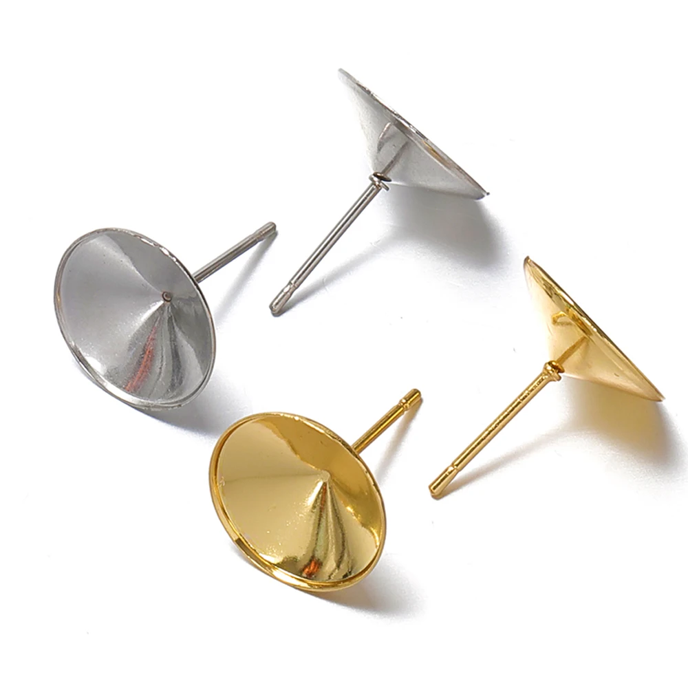20pcs 3-8mm Gold Color Stainless Steel Ear Studs Earrings Earring Base for Pearl Ear Jewelry Making DIY Accessories Wholesale