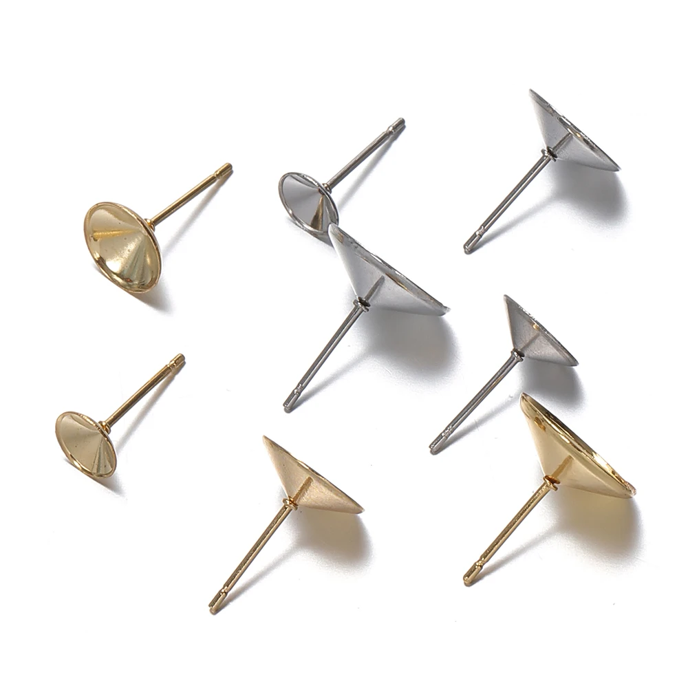 20pcs 3-8mm Gold Color Stainless Steel Ear Studs Earrings Earring Base for Pearl Ear Jewelry Making DIY Accessories Wholesale