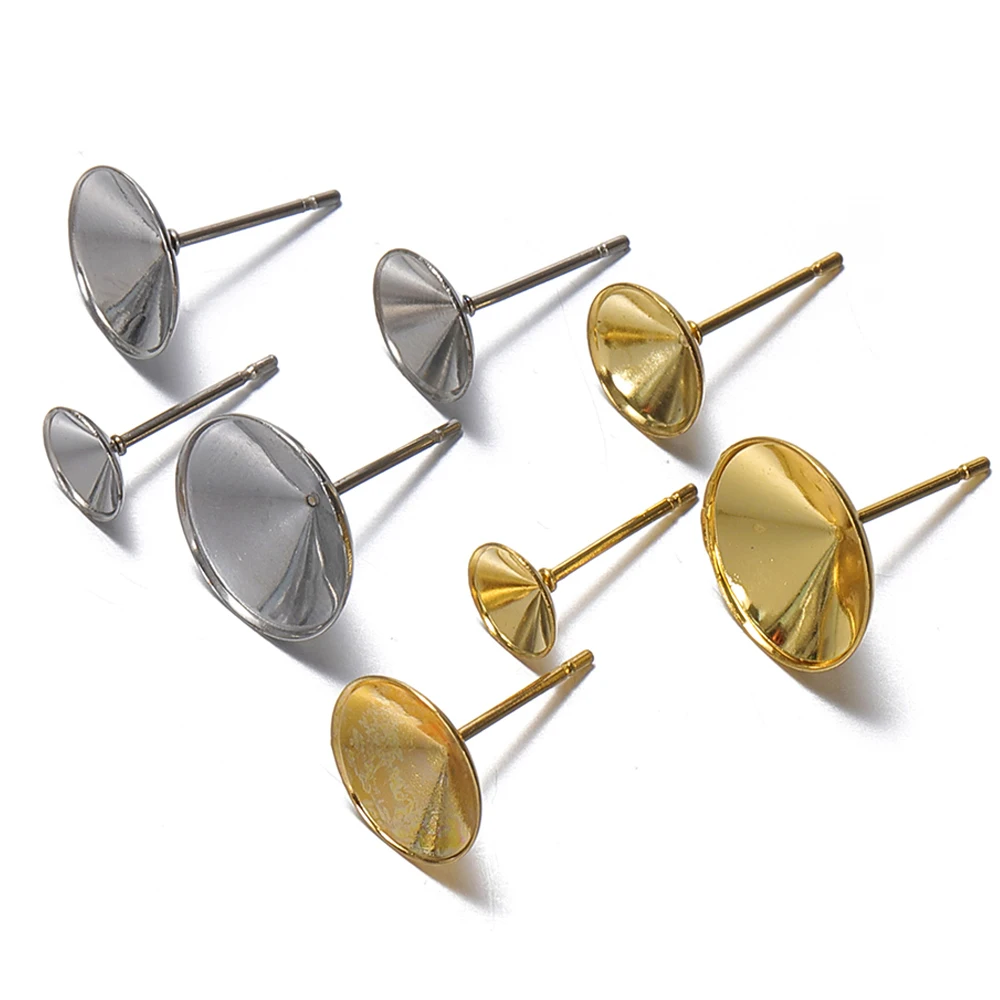 20pcs 3-8mm Gold Color Stainless Steel Ear Studs Earrings Earring Base for Pearl Ear Jewelry Making DIY Accessories Wholesale