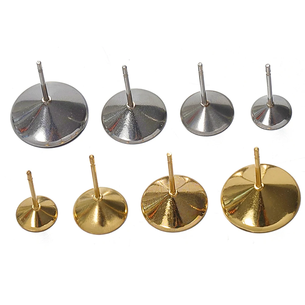 20pcs 3-8mm Gold Color Stainless Steel Ear Studs Earrings Earring Base for Pearl Ear Jewelry Making DIY Accessories Wholesale
