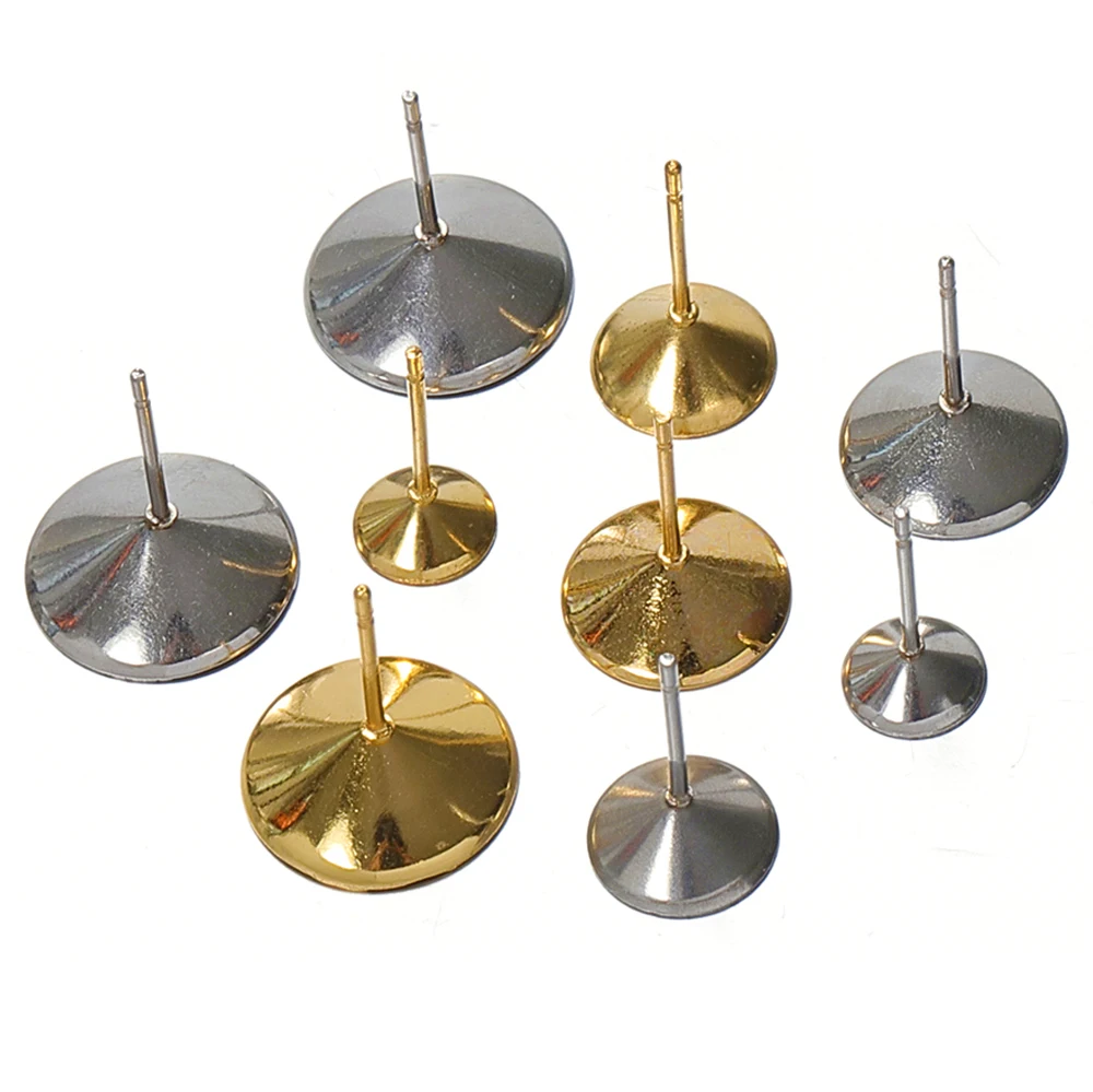 20pcs 3-8mm Gold Color Stainless Steel Ear Studs Earrings Earring Base for Pearl Ear Jewelry Making DIY Accessories Wholesale