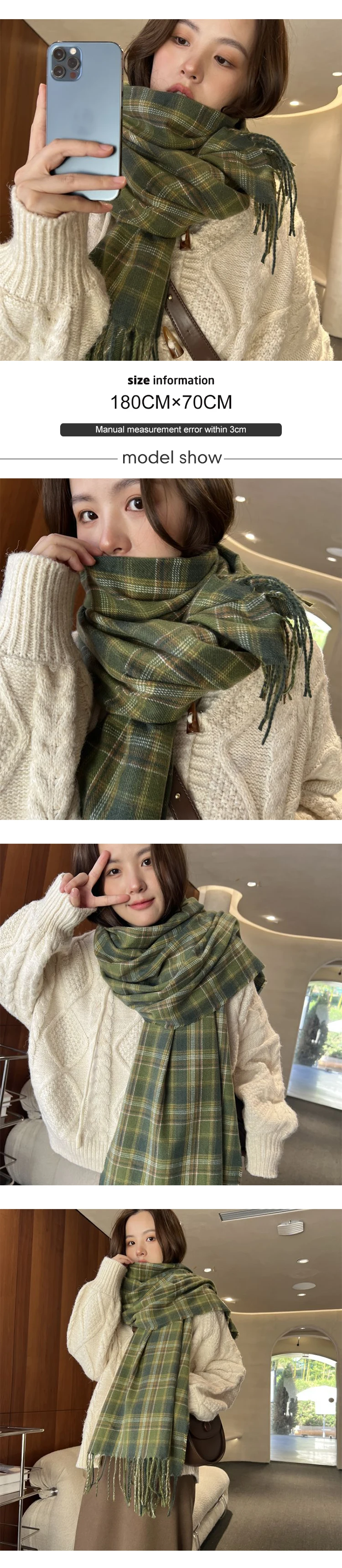 New Imitation Cashmere Women Scarf Winter Preppy Style Vintage Plaid Scarve Pashmina Mujer Foulard Blanket Wrap Shawl Pareo