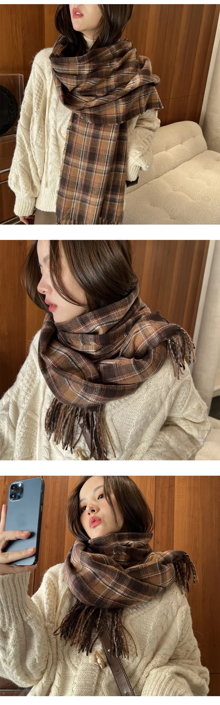 New Imitation Cashmere Women Scarf Winter Preppy Style Vintage Plaid Scarve Pashmina Mujer Foulard Blanket Wrap Shawl Pareo
