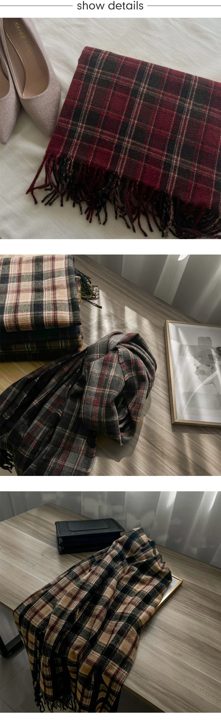 New Imitation Cashmere Women Scarf Winter Preppy Style Vintage Plaid Scarve Pashmina Mujer Foulard Blanket Wrap Shawl Pareo
