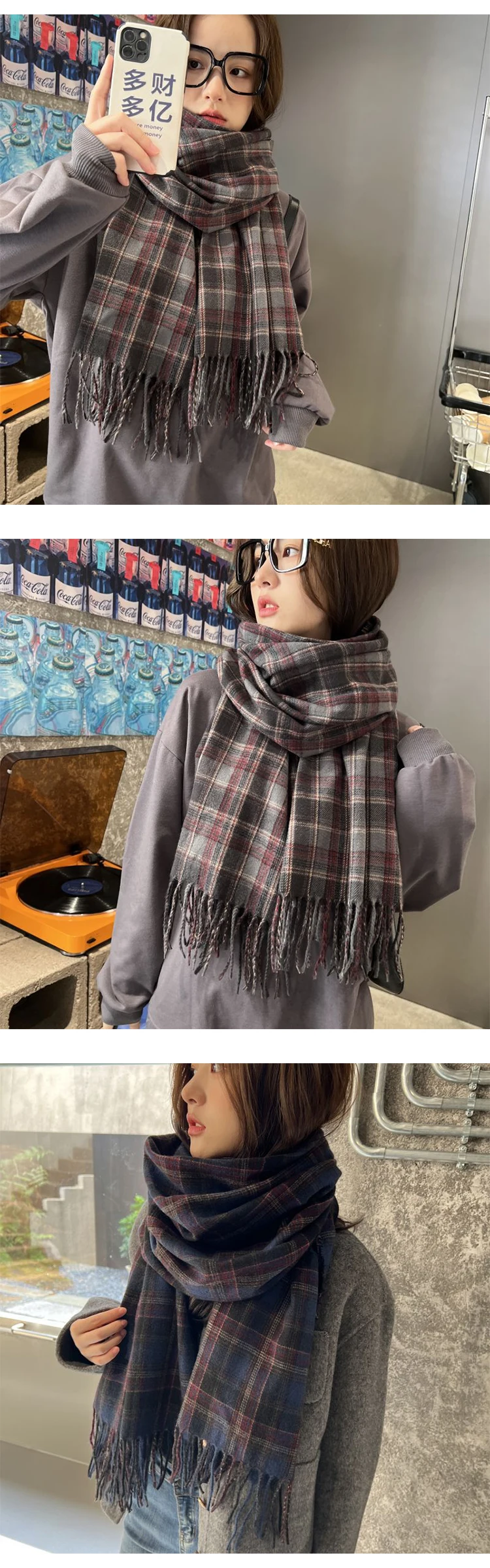 New Imitation Cashmere Women Scarf Winter Preppy Style Vintage Plaid Scarve Pashmina Mujer Foulard Blanket Wrap Shawl Pareo
