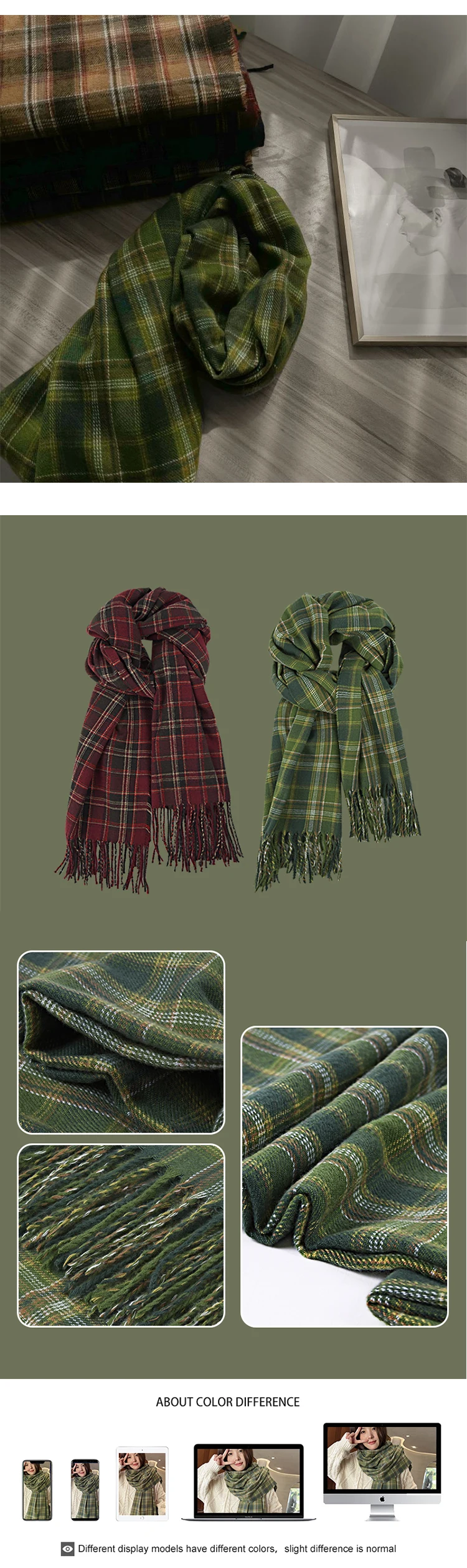 New Imitation Cashmere Women Scarf Winter Preppy Style Vintage Plaid Scarve Pashmina Mujer Foulard Blanket Wrap Shawl Pareo