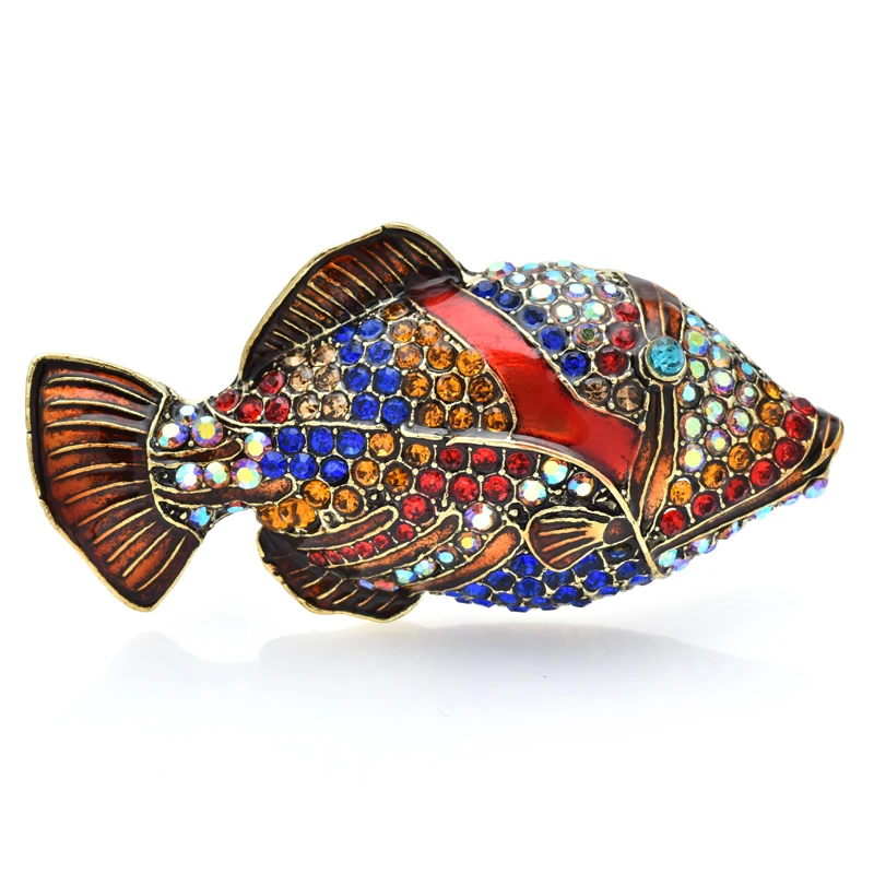 Wuli&baby Shining Fish Brooches For Women Unisex Luxury Swimming Fish Party Office Brooch Pin Gifts