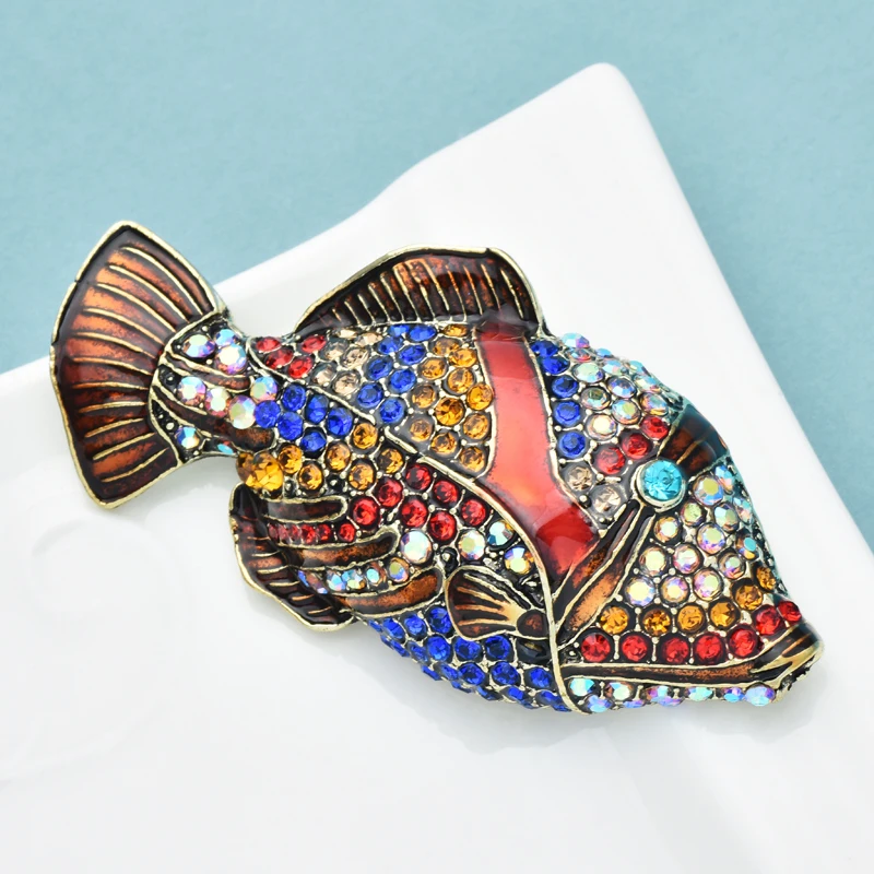 Wuli&baby Shining Fish Brooches For Women Unisex Luxury Swimming Fish Party Office Brooch Pin Gifts