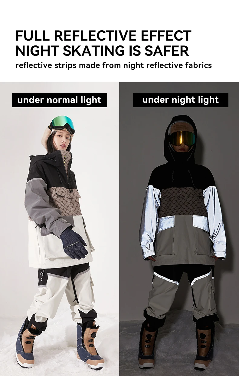 VECTOR Ski Wear Women Man Hooded Sweater Reflective Trend Ski Wear Thickened Warmth and Waterproof Ski Equipment Ski Suit Women