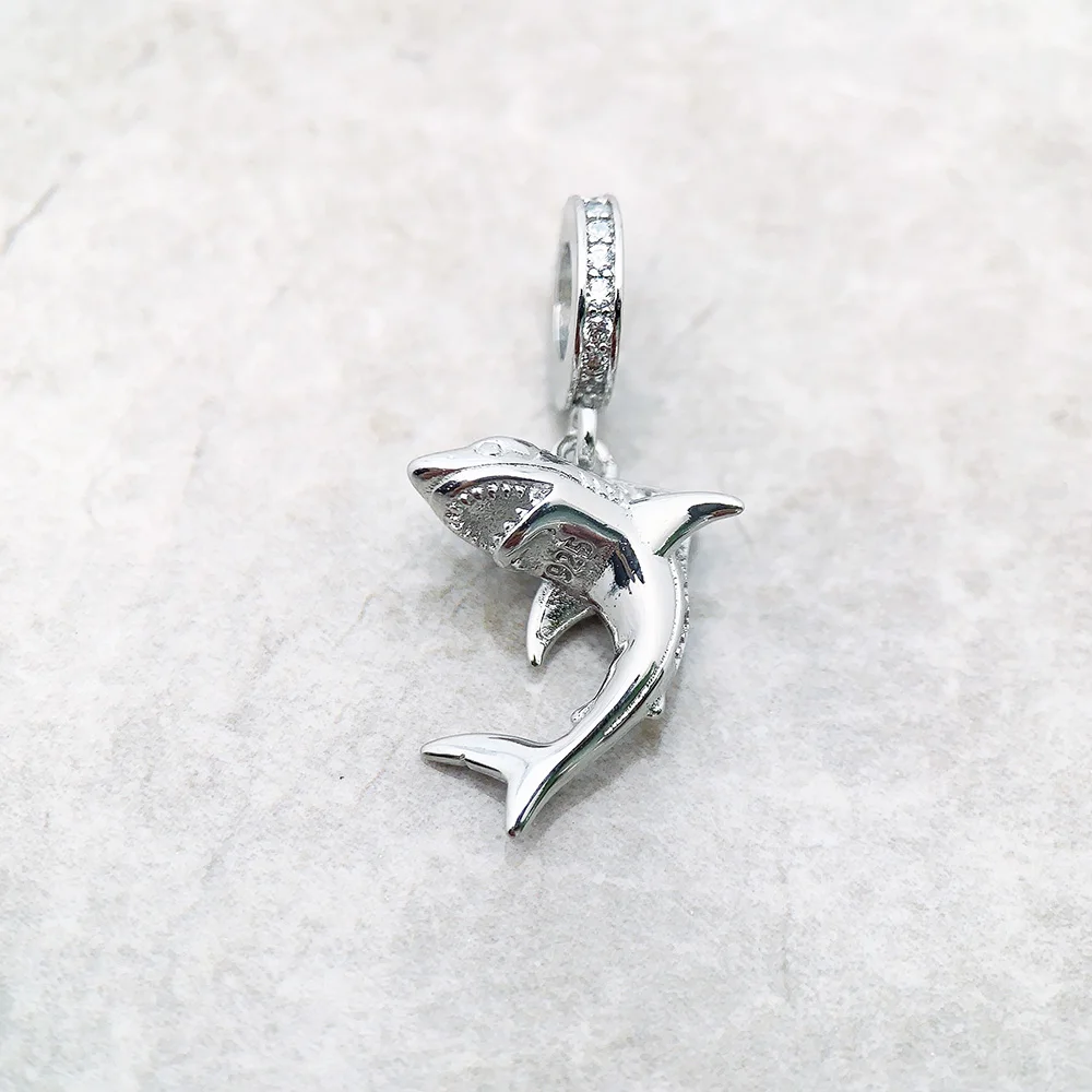 Maritime Shark Dangle Charm Lucky Pendant Women Men 2023 Summer 925 Sterling Silver Fine Jewelry