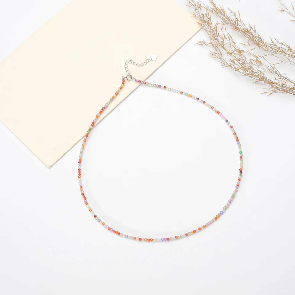 Necklace For Women Silver 925 Jewelry Heart Necklace 2mm Natural Stone Tourmaline Chokers Black Spinel Necklace