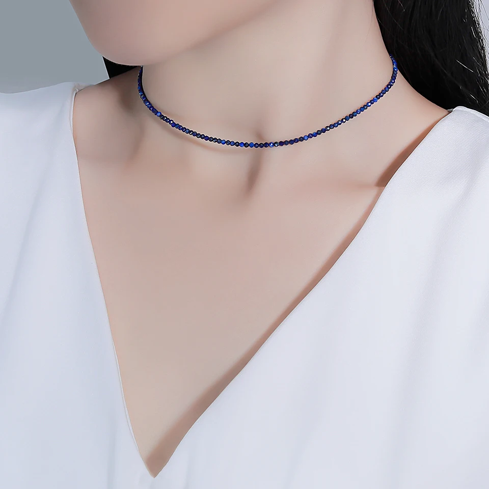 Necklace For Women Silver 925 Jewelry Heart Necklace 2mm Natural Stone Tourmaline Chokers Black Spinel Necklace