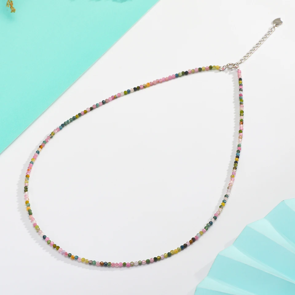 Necklace For Women Silver 925 Jewelry Heart Necklace 2mm Natural Stone Tourmaline Chokers Black Spinel Necklace
