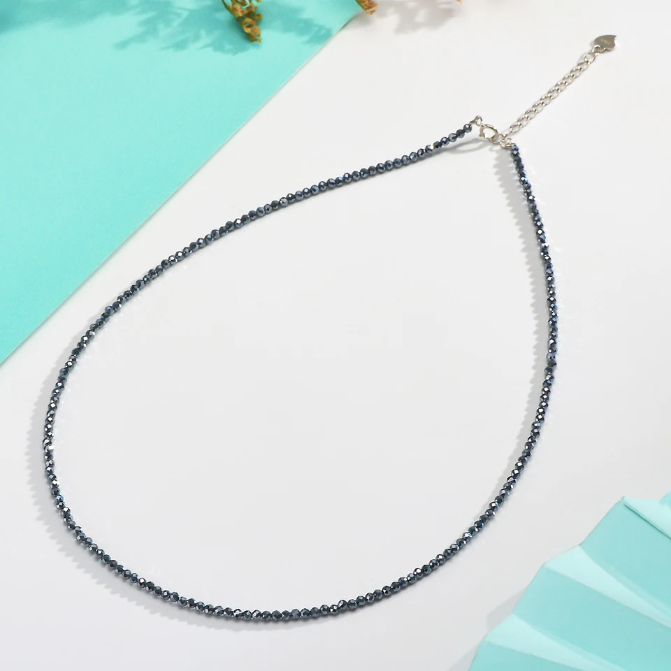 Necklace For Women Silver 925 Jewelry Heart Necklace 2mm Natural Stone Tourmaline Chokers Black Spinel Necklace