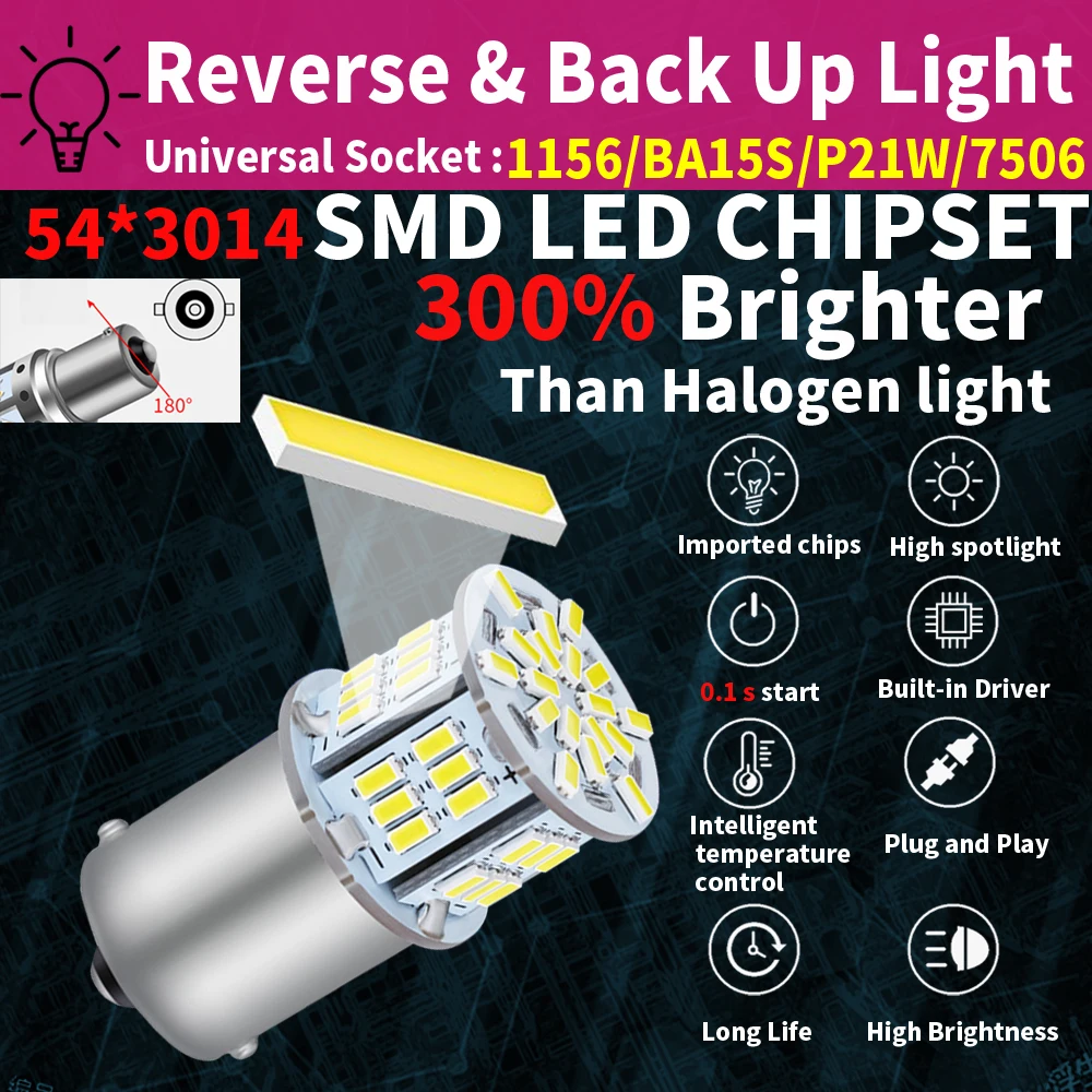 2pcs LED Reverse Light Bulb Lamp P21W BA15S Canbus For VW Passat B5 B5.5 B6 Golf MK3 MK4 MK5 MK6 3 4 5 6 Polo 6n 6r 9n Touran