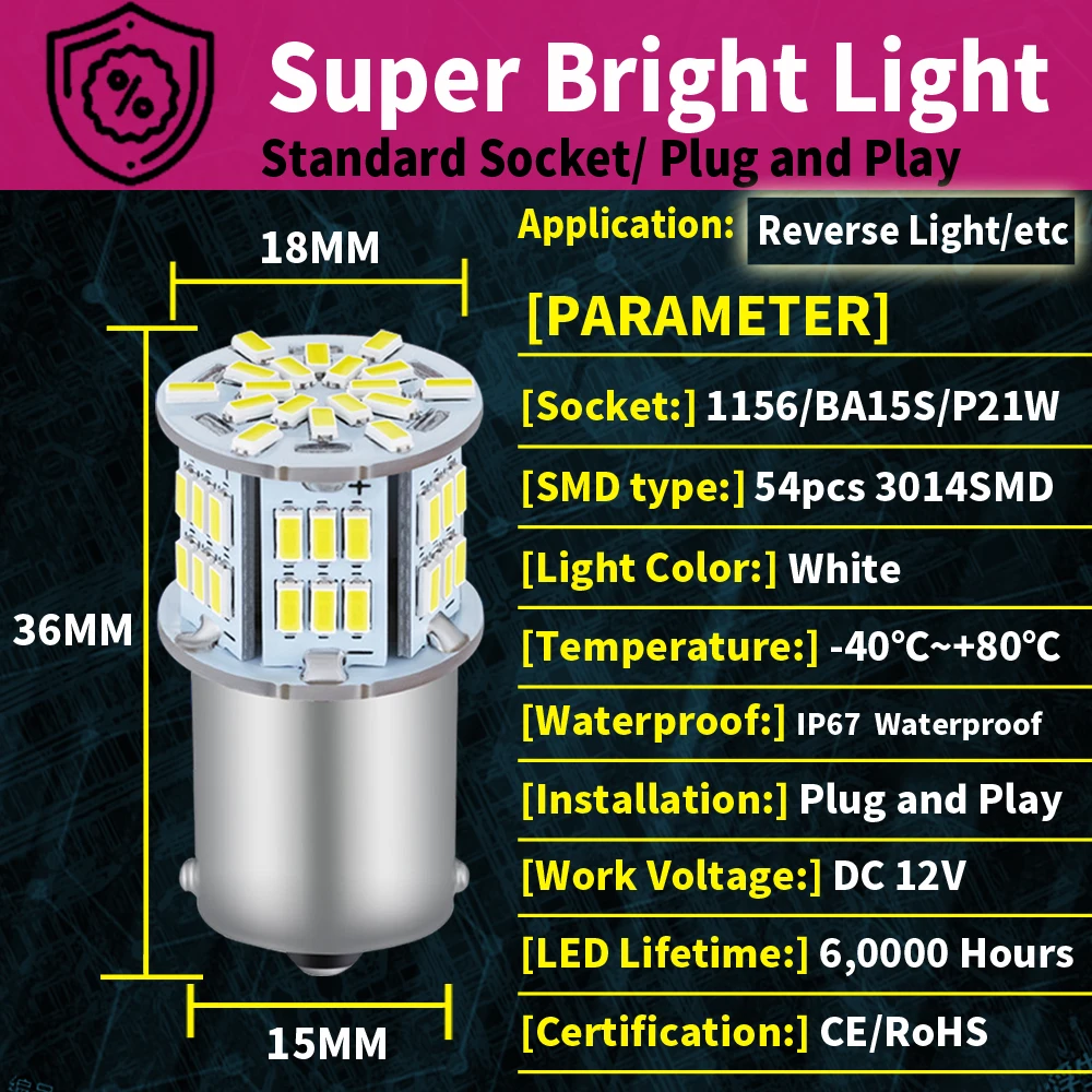 2pcs LED Reverse Light Bulb Lamp P21W BA15S Canbus For VW Passat B5 B5.5 B6 Golf MK3 MK4 MK5 MK6 3 4 5 6 Polo 6n 6r 9n Touran
