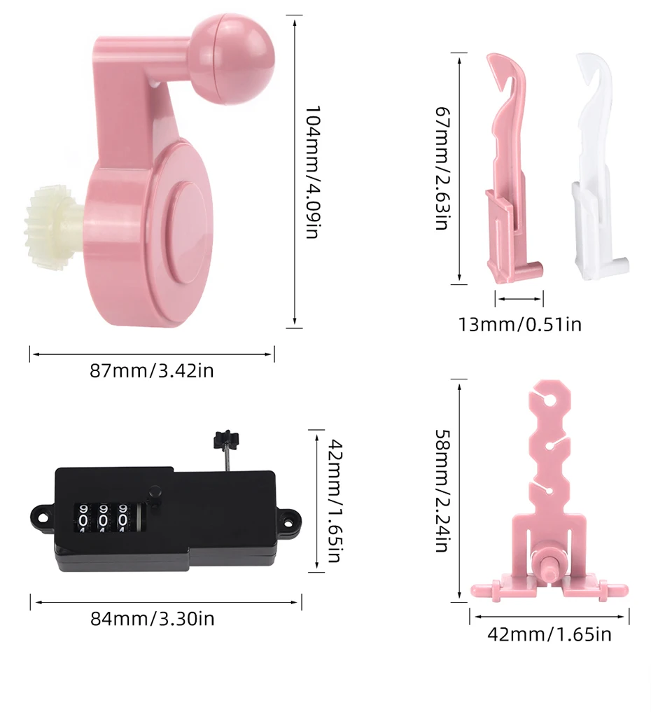 Sentro Knitting Machine Original Parts/Accessories Replacement Crank/Handle, Tensioner, Red and White Hanging Needle, Counter
