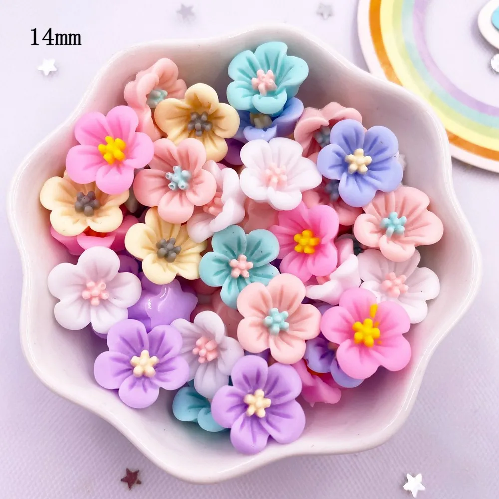 50Pcs 14mm Resin 3D Colorful Morning Glory Flower Gems Flatback Figurines Scrapbook Wedding Applique Home Decor Crafts OL708