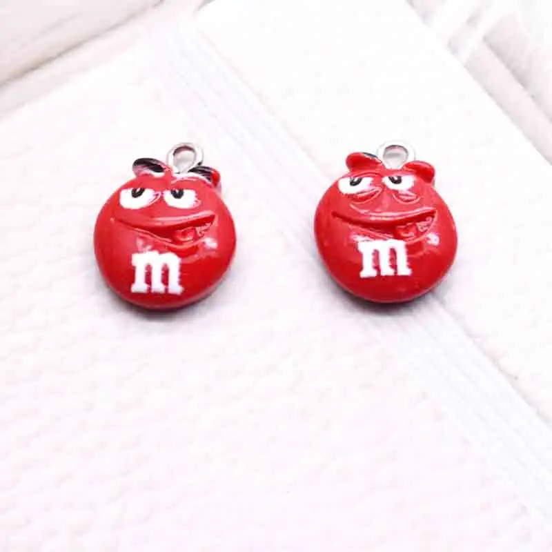 10pcs Cute Cartoon 5 Colors M Beans Emoticon Resin Flatback Charms For Pendant DIY Earrings Necklace Jewelry Accessories Finding
