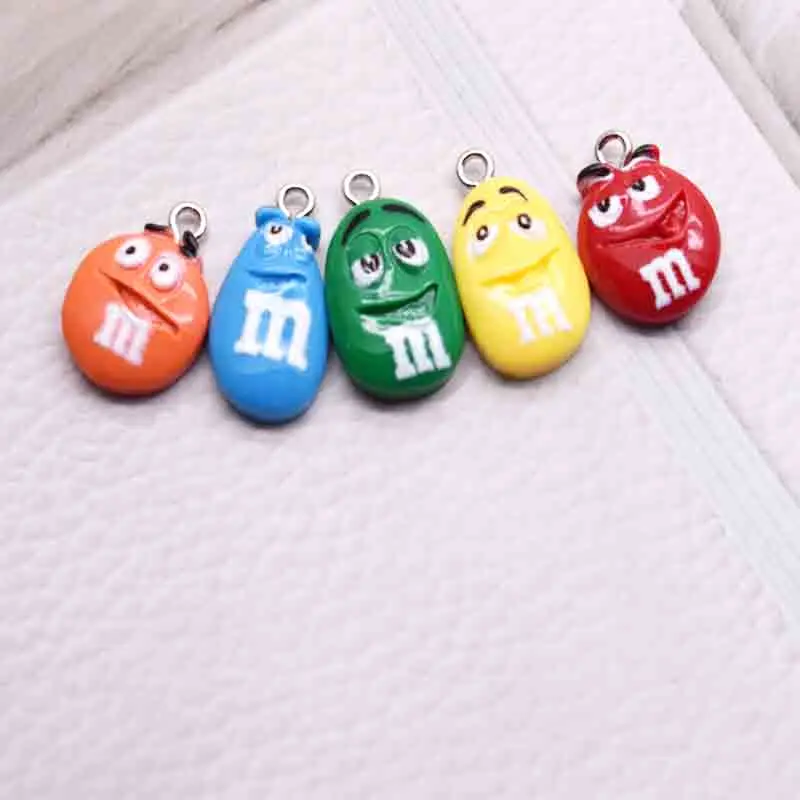 10pcs Cute Cartoon 5 Colors M Beans Emoticon Resin Flatback Charms For Pendant DIY Earrings Necklace Jewelry Accessories Finding