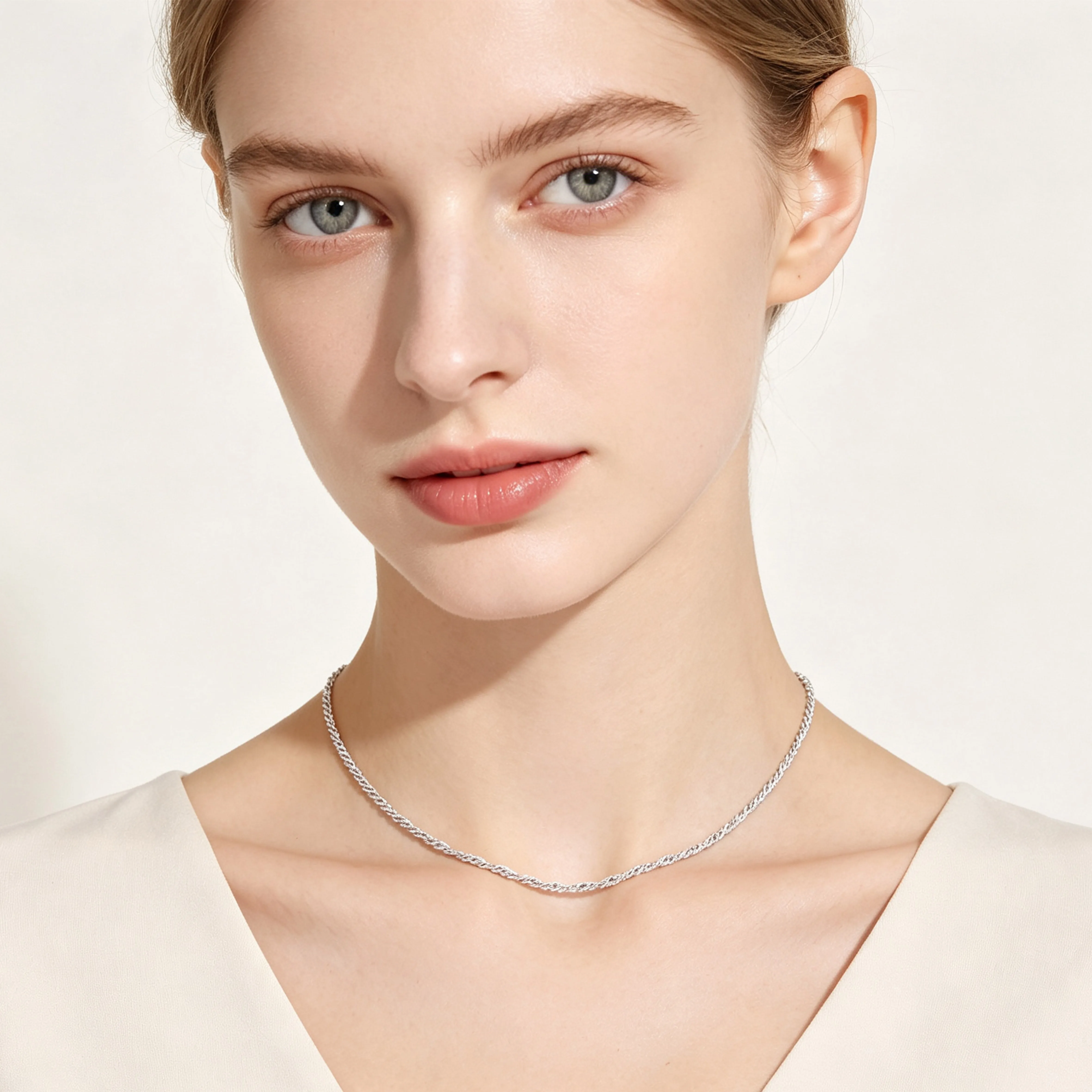 Rinntin 14K Gold 925 Sterling Silver 1.5mm Twisted Singapore Rope Chain Diamond-cut Thin Basic Necklace for Women Jewelry SC02