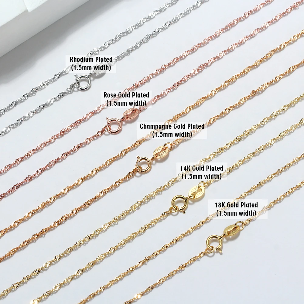 Rinntin 14K Gold 925 Sterling Silver 1.5mm Twisted Singapore Rope Chain Diamond-cut Thin Basic Necklace for Women Jewelry SC02