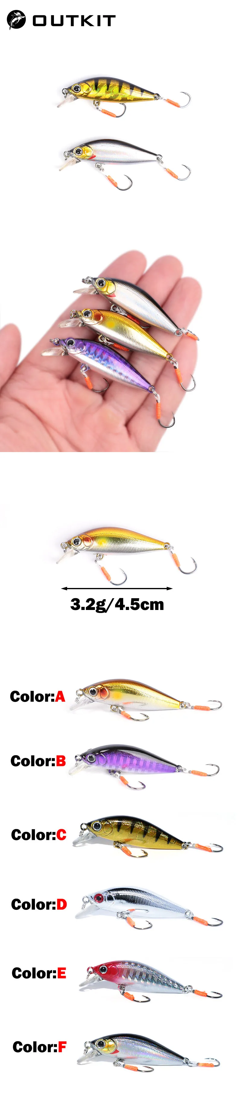 1pcs 4.5cm 3.g Fishing Lure Quality Mini Minnow Lure 3D Eyes Plastic Hard Bait Pesca Artificial Wobblers Crankbait Fishing Baait