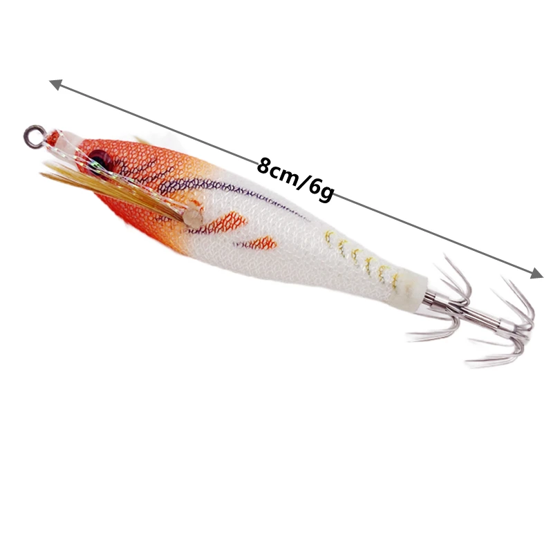 Luminous Wooden Shrimp Squid 6g/80mm EGI Jigging Lure Octopus Shrimp Cuttlefish Squid Fishing lure Bait Japan Hook