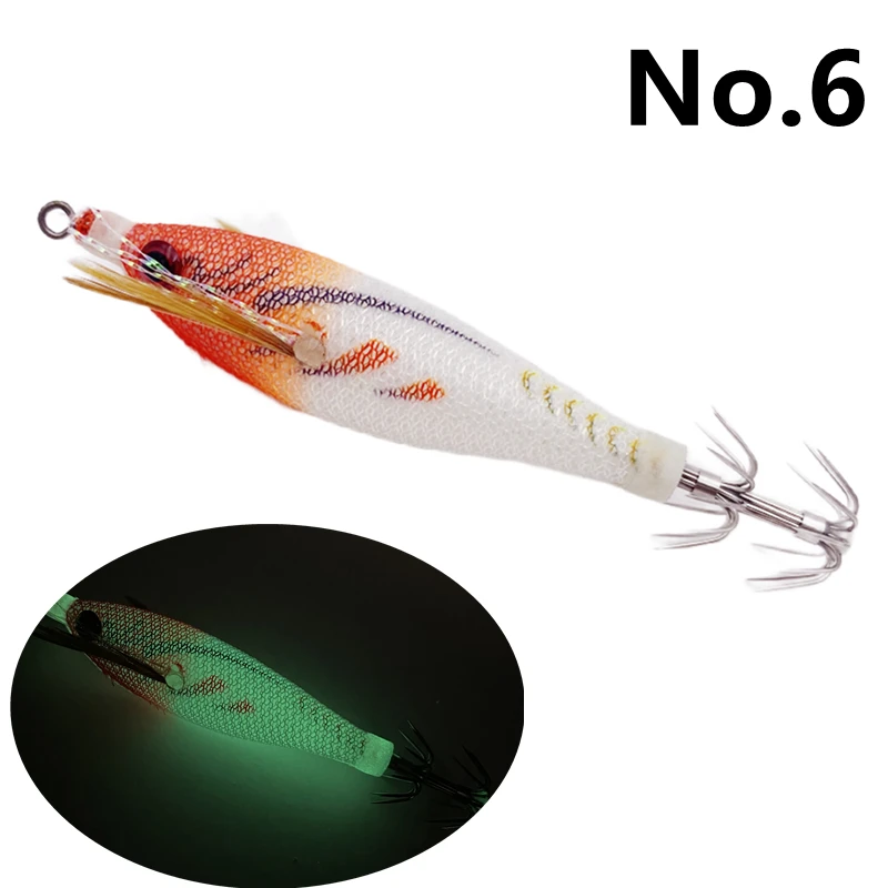 Luminous Wooden Shrimp Squid 6g/80mm EGI Jigging Lure Octopus Shrimp Cuttlefish Squid Fishing lure Bait Japan Hook