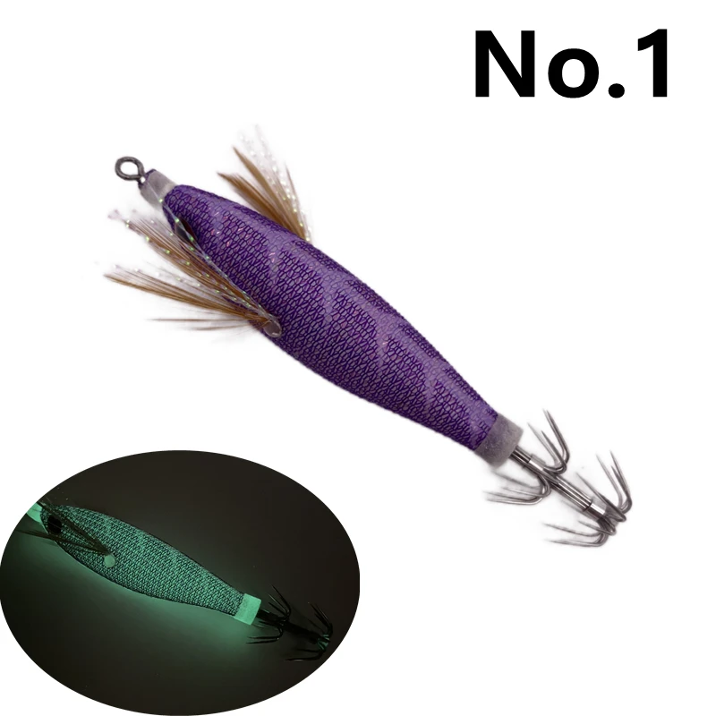 Luminous Wooden Shrimp Squid 6g/80mm EGI Jigging Lure Octopus Shrimp Cuttlefish Squid Fishing lure Bait Japan Hook