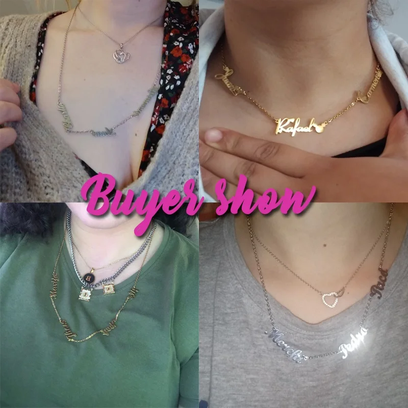 Trendy Custom Multiple Names Necklace Personalized Stainless Steel Chain 6 Nameplates Pendants Necklaces Fashion Party Gift