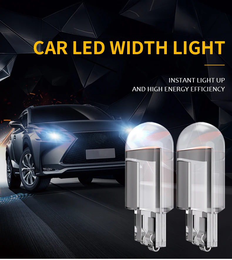 Guadsun 10X LED T10 W5W WY5W 168 194 W3W COB License Plate Light Glass Translucent Side 12V/24V White Door Bulb Instrument Lamp