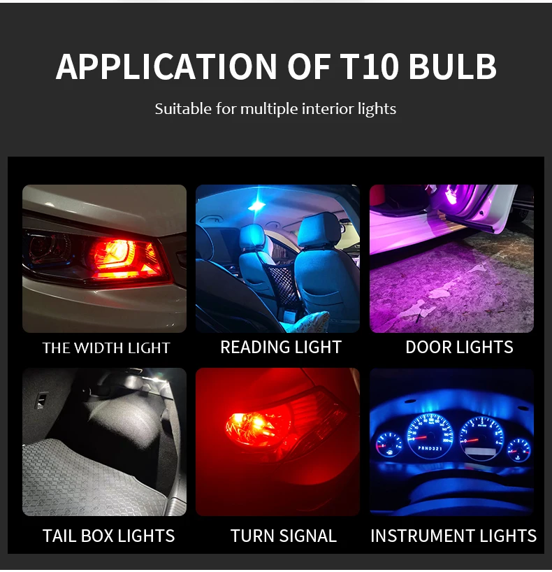 Guadsun 10X LED T10 W5W WY5W 168 194 W3W COB License Plate Light Glass Translucent Side 12V/24V White Door Bulb Instrument Lamp