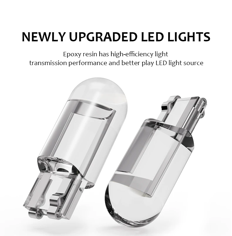 Guadsun 10X LED T10 W5W WY5W 168 194 W3W COB License Plate Light Glass Translucent Side 12V/24V White Door Bulb Instrument Lamp