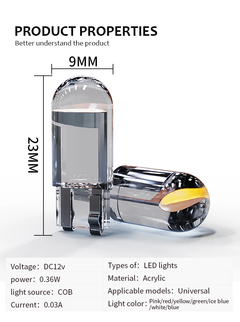 Guadsun 10X LED T10 W5W WY5W 168 194 W3W COB License Plate Light Glass Translucent Side 12V/24V White Door Bulb Instrument Lamp