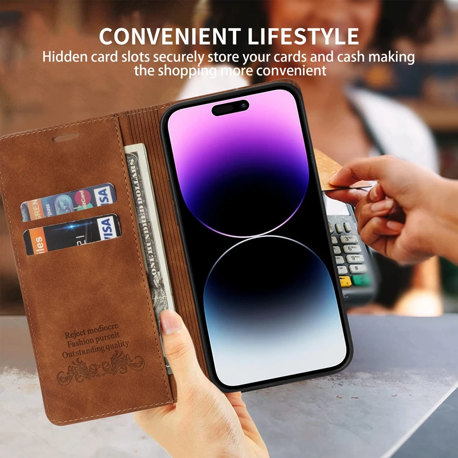 Wallet Skin Friendly Magnetic Flip With Card Slot Leather Case For iPhone Air 17 Pro Max 16e 16 15 Plus 14 13 12 11 XR Cover