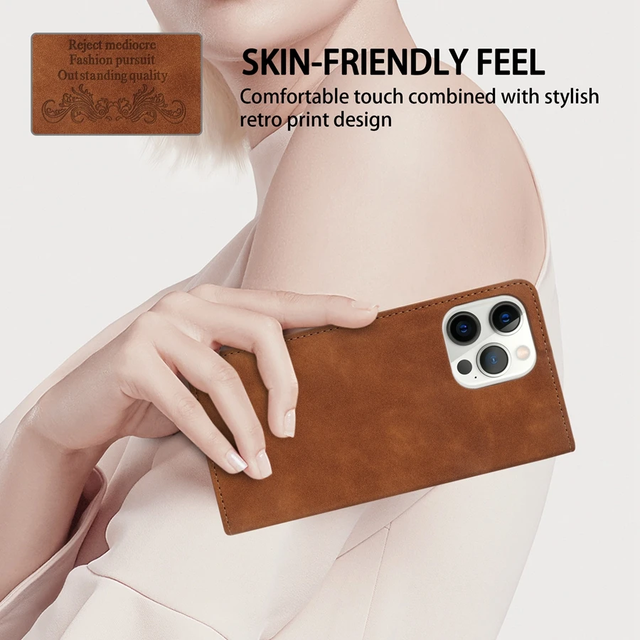 Wallet Skin Friendly Magnetic Flip With Card Slot Leather Case For iPhone Air 17 Pro Max 16e 16 15 Plus 14 13 12 11 XR Cover