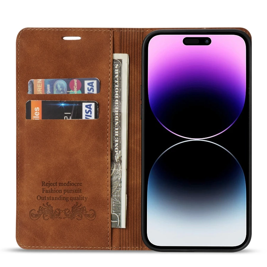 Wallet Skin Friendly Magnetic Flip With Card Slot Leather Case For iPhone Air 17 Pro Max 16e 16 15 Plus 14 13 12 11 XR Cover